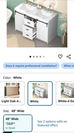 Umeiga 48 Inch Bathroom Vanity with Sink, Bathroom Vanity Cabinet with Doulble Sink, Bath Vanities with 2 Sliding Doors, White