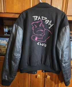 Vintage 90's Bad Boy Club RARE Pink Black Scarce 2XL Leather Wool Bomber Jacket