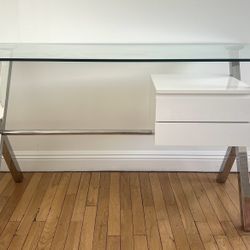 Glass Top Chrome Desk with Drawers