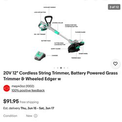 litheli 20v 12" cordless string trimmer & wheeled edger