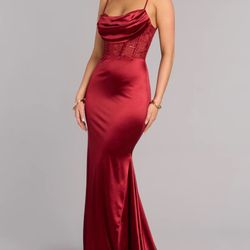 Gigi Satin Sequin Lace Formal Dress 