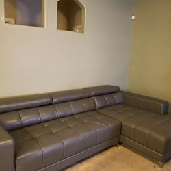 Grey leather sectional