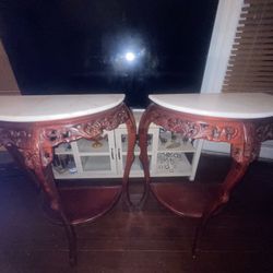 Set Of Marble Top Corner Tables 