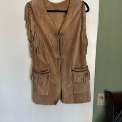 Gorgeous Leather/suede With Fringe Long Vest