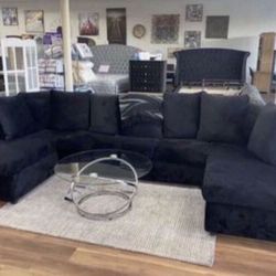 New Black Or Black And Gray Super Comfy Double Chaise Sectional Sofa Couch - Made In the USA 🇺🇸 