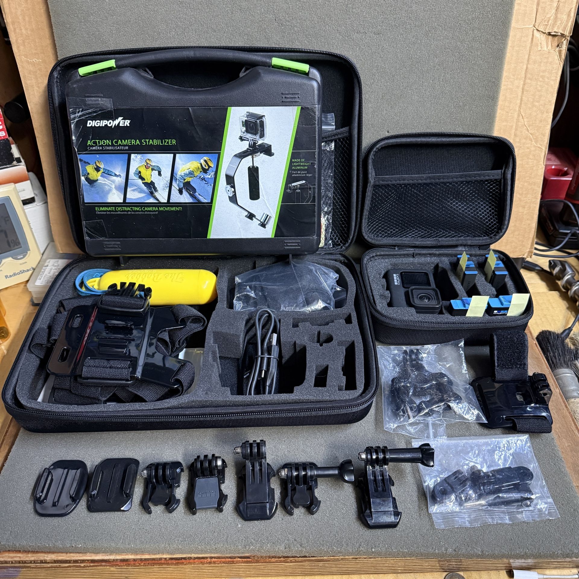 GOPRO HERO 9 and DIGIPOWER STABILIZER PLUS ACCESSORIES PLUS 4 BATTERIES