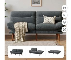 66” Futon Sofa Bed Corduroy Memory Foam Convertible Loveseat Sleeper Grey
