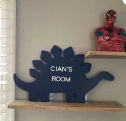 Navy Blue Wooden Stegosaurus Dinosaur Decor