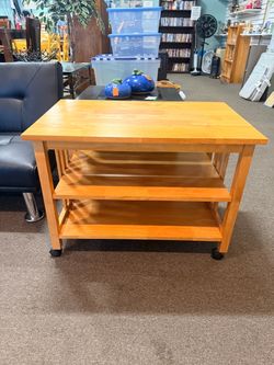 Wooden Mission  Style Table w/ Wheels