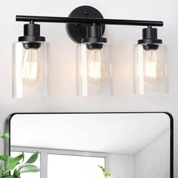 Modern Bathroom Light Fixtures, 3 Light Vanity Lights, Black Wall Lamp with Clear Glass