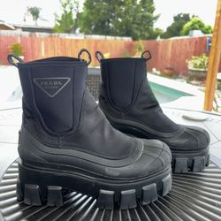 Prada women's monolith Duck Boot black