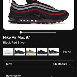 Nike Air Max 97 BLACK  RED  SILVER 
USED 
SIZE 9