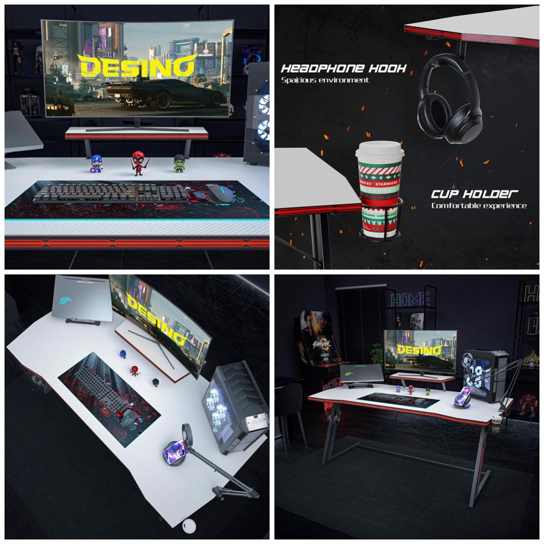 New 47” Gaming Desk Computer Desk Home Office Gamer Table Z Shaped Workstation