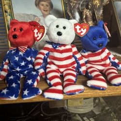 Set of 3 Ty Beanie Babies Liberty Bear  red, white, blue heads The entire set! June 14, 2001 Flag Day Original tags