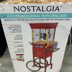 Vintage Professional 8 Oz Kettle Red Popcorn Machine Cart with Interior Light, Measuring Spoons and Scoop