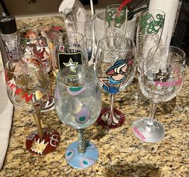 9 Unique Hand Painted Wine Champagne Flute Glasses