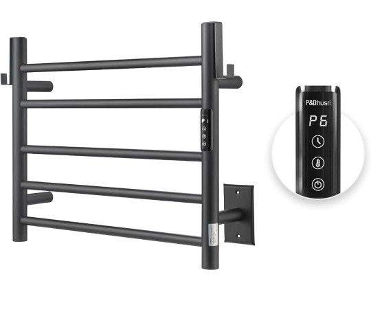 Heated Towel Rack for Bathroom,Wall Mounted Electric Towel Rack with Timer and LED Indicator, 5 Bar Towel Warmer, Stainless Steel Matte Black, Hard Wi,All Products : American Fashion Style Bags On Sale