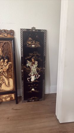 Asian black lacquer wall panel