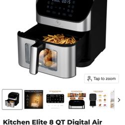 Kitchen Elite 8 QT Digital Air Fryer, Stainless Steel With Window