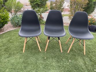 Modern Eiffel Dining Chair in Wood Base (Set of 3) - Black