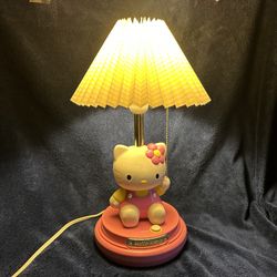 Hello Kitty Vintage Electric Lamp w Added Yellow Checked Pleated Shade