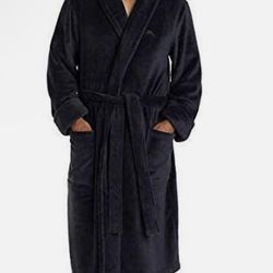 Tommy Bahama Mens Plush Robe With Pockets (Black, S/M)