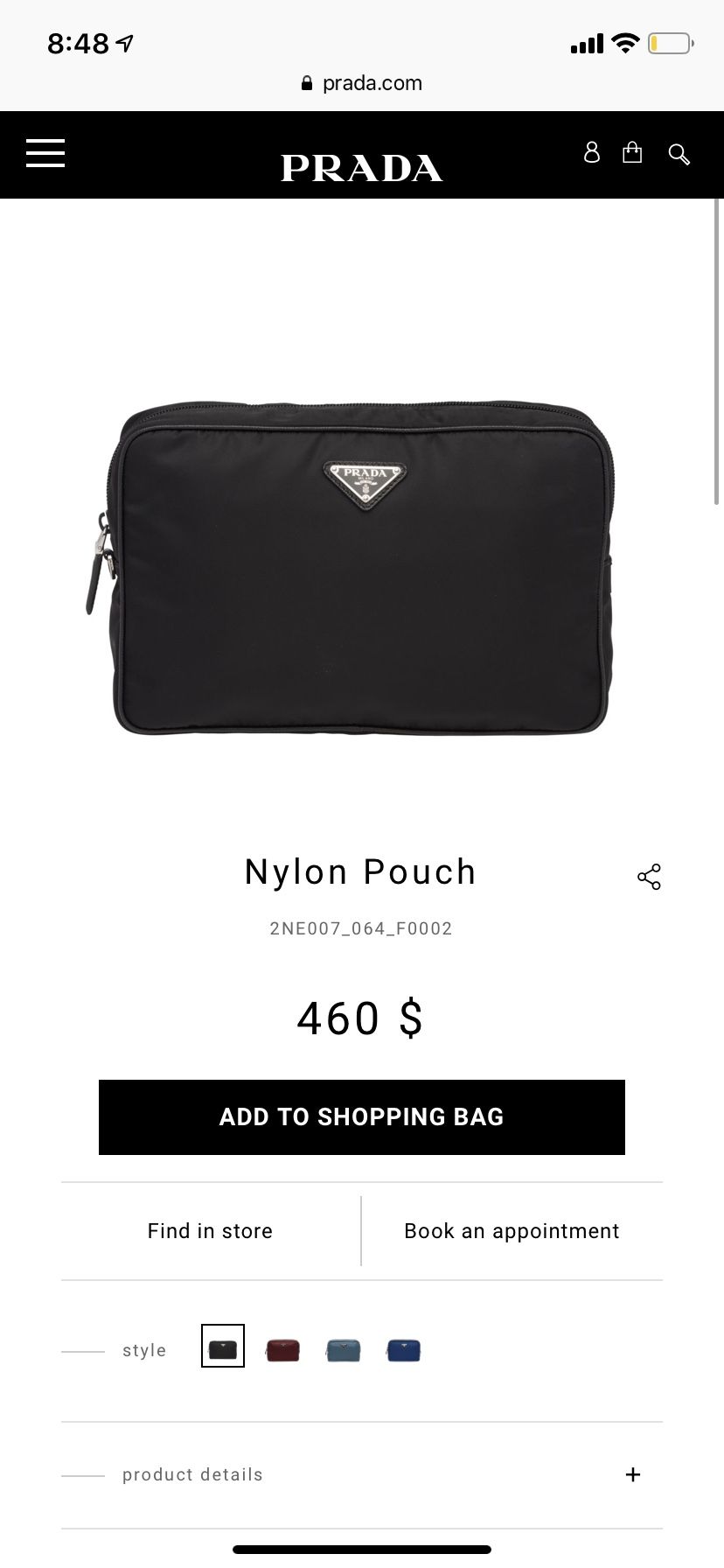 Nylon pouch Prada hand bag