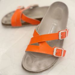 Birkenstock Yao Birko-Flor Sandal, Neon Orange, Size 40EU 8.5-9US, Women’s