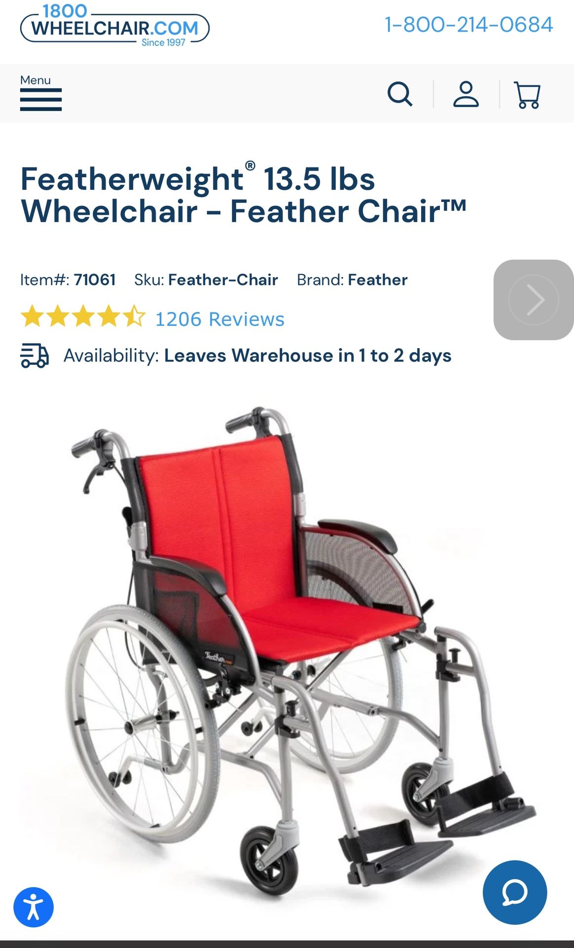 Featherlight Wheelchair Nearly New - All Accesories