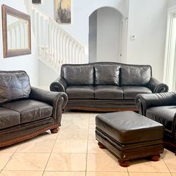 Beautiful Genuine Leather Couch Set Excellent Condition No Rips No Tears No Scratches