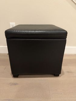 Black Faux Leather Storage Ottoman with Tray