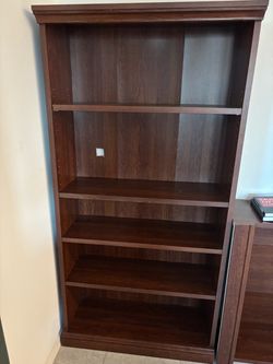 Dark Brown Wood Bookcase with 5 Shelves