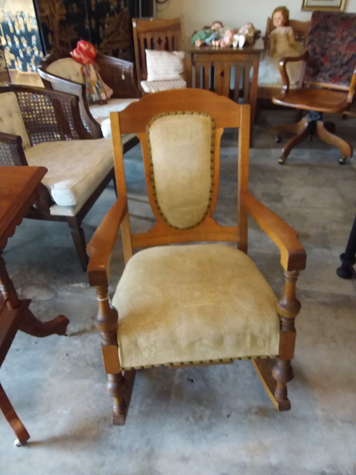 Antique Vintage Mission wooden hand made Coil spring rocking chair