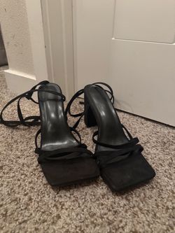 Black Strappy Square Toe Heels