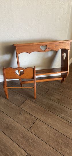 Vintage Solid pine Wood Country Heart Wall Shelf & Matching Towel Rack / Quilt Rack Set