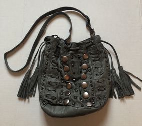 Monserat de Lucca gray leather drawstring Crossbody Bag
