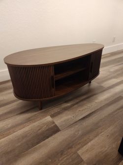 Mid-Century Modern Oval Wood Media Console