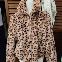Name brand' no one cares'  Cute pink leopard Print  jacket