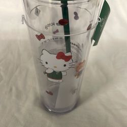 ✨ Limited Edition Hello Kitty x Starbucks Tumbler Cup – Rare Sanrio Collectible, Cute Red Bow & Coffee Bean Design ☕🐱 New