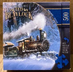 Ted Blaylock round puzzle Climbing Eagle Pass 500 pc Masterpieces railroad train