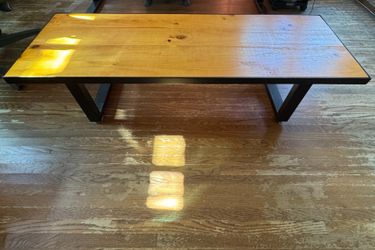 Modern Wood Bench with Black Metal Legs & Base