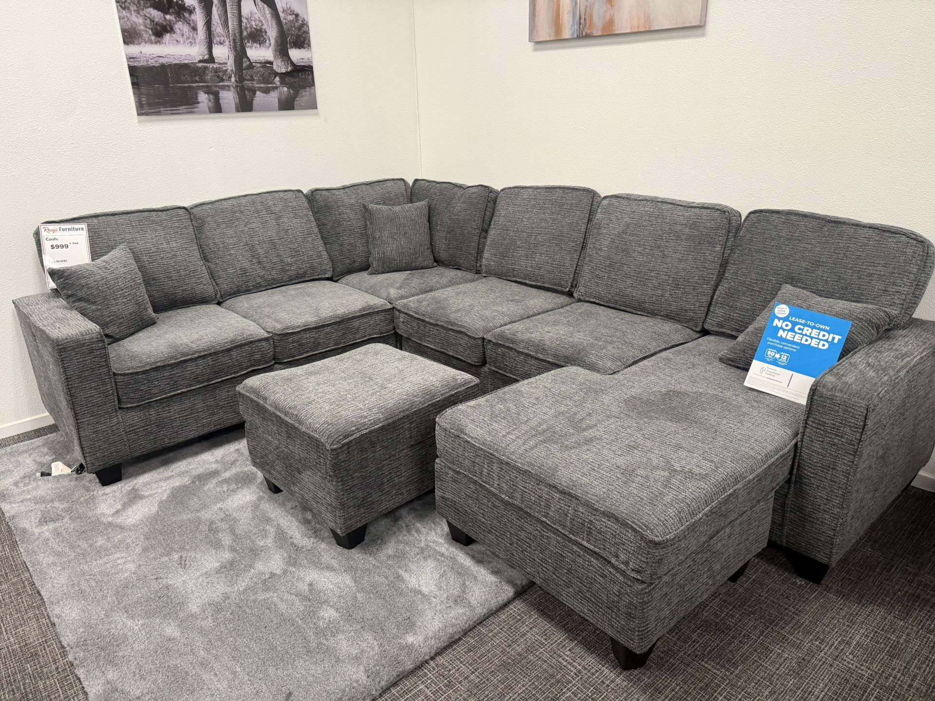Dark Gray Sofa Sectional + Ottoman Set - FREE DELIVERY 