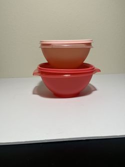 Vintage Tupperware Classic Servalier Bowls Starburst Lids Pastel Pink 
