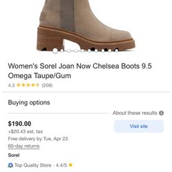 Women's Sorel Joan Now Chelsea Boots 9.5 Omega Taupe/Gum