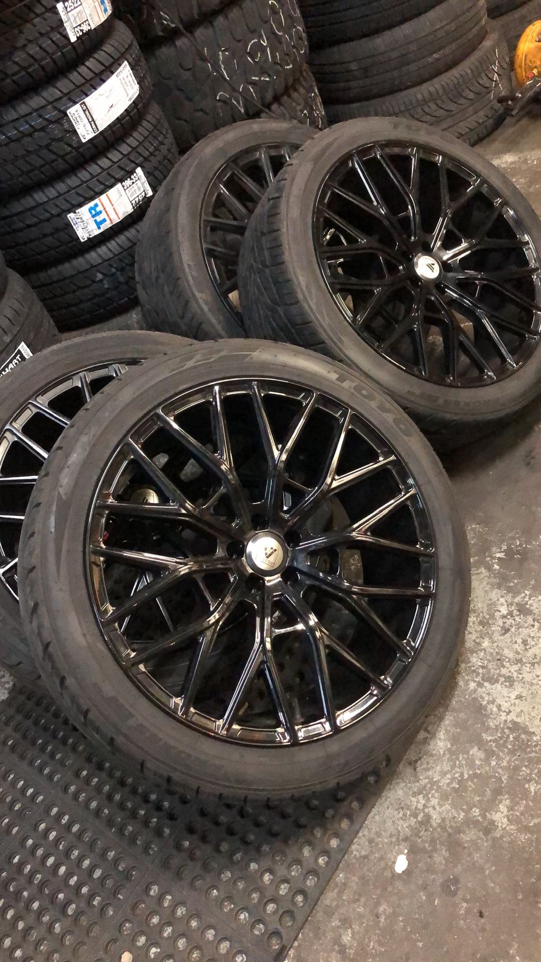22 Inch Gloss Black Asanti Name Brand Wheels Rims Tires 5x112 Audi BMW Mercedes VW Toyo Tires 