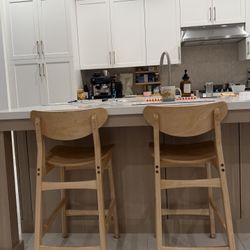 Set of 2 Solid Wood Counter Height Bar Stools – Scandinavian / Japandi Style