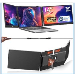Triple Laptop Screen Extender, 14" FHD 1080P IPS Laptop Monitor Extender, Portable Monitor for Laptops 13-17", Travel Extended Dual Screen with USB-C