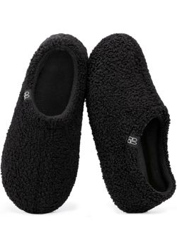 HomeTop Women'S Fuzzy Curly Fur Memory Foam Loafer Slippers, 7-8 Black