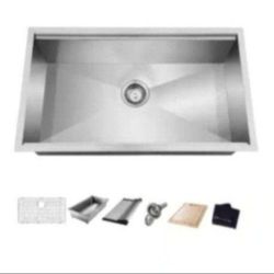 Glacier Bay Zero Radius Undermount 18G Stainless Steel 27 in. Single Bowl Workstation Kitchen Sink with Accessories