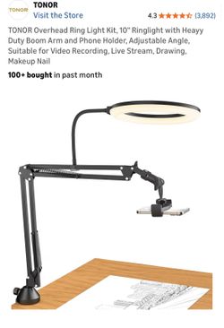 TONOR Overhead Ring Light Kit, 10" Ringlight with Heayy Duty Boom Arm and Phone Holder, Adjustable Angle, Suitable for Video Recording, Live Stream, D